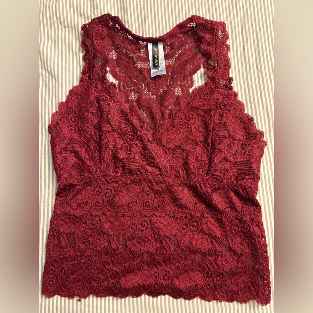 Deep Red Lace Racer Back Top